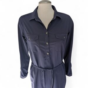 Eddie Bauer Departure Dress Medium Petite Blue Travel Dress Tie Waist